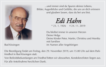 Anzeige von Edi Hahn von MGO