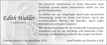 Anzeige von Edith Wahler von MGO
