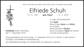 Anzeige von Elfriede Schuh von MGO