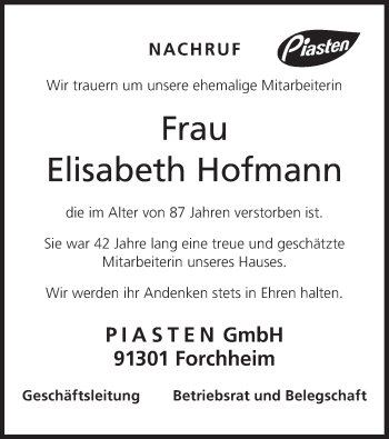 Anzeige von Elisabeth Hofmann von MGO