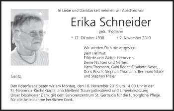 Anzeige von Erika Schneider von MGO