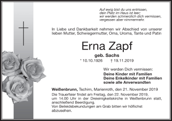 Anzeige von Erna Zapf von MGO