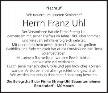 Anzeige von Franz Uhl von MGO