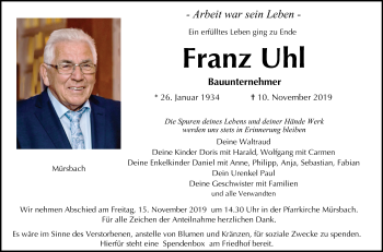 Anzeige von Franz Uhl von MGO