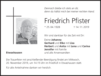Anzeige von Friedrich Pfister von MGO