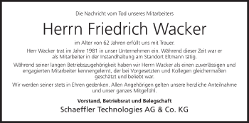 Anzeige von Friedrich Wacker von MGO