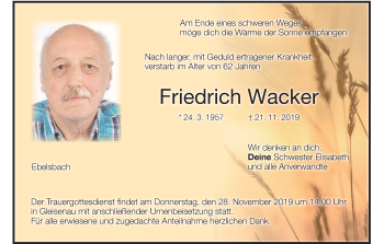 Anzeige von Friedrich Wacker von MGO