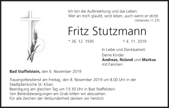 Anzeige von Fritz Stutzmann von MGO