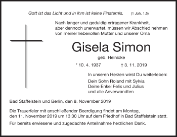Anzeige von Gisela Simon von MGO