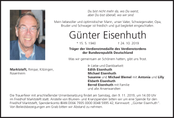 Anzeige von Günter Eisenhuth von MGO