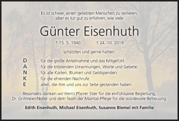 Anzeige von Günter Eisenhuth von MGO