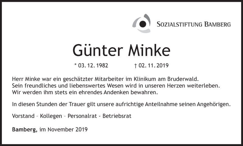  Traueranzeige für Günter Minke vom 28.11.2019 aus MGO