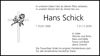 Anzeige von Hans Schick von MGO