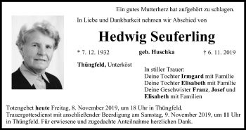 Anzeige von Hedwig Seuferling von MGO