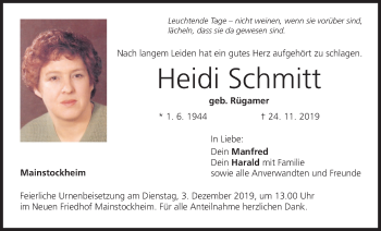 Anzeige von Heidi Schmitt von MGO