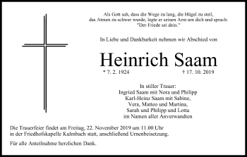 Anzeige von Heinrich Saam von MGO