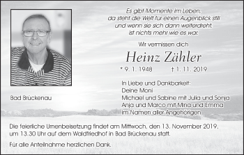 Anzeige von Heinz Zähler von MGO