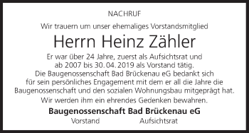 Anzeige von Heinz Zähler von MGO