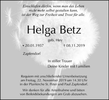 Anzeige von Helga Betz von MGO