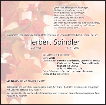 Anzeige von Herbert Spindler von MGO