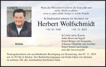 Anzeige von Herbert Wolfschmidt von MGO