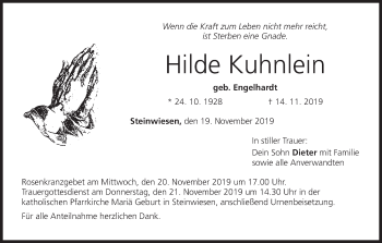 Anzeige von Hilde Kuhnlein von MGO