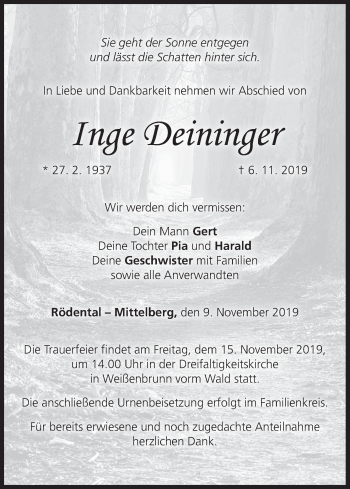 Anzeige von Inge Deininger von MGO