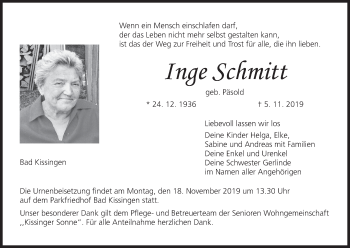Anzeige von Inge Schmitt von MGO