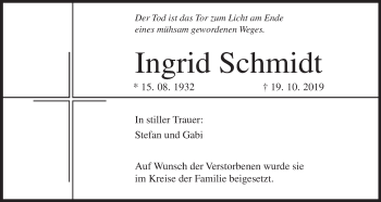 Anzeige von Ingrid Schmidt von MGO