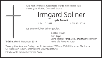 Anzeige von Irmgard Sollner von MGO