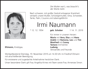 Anzeige von Irmi Naumann von MGO