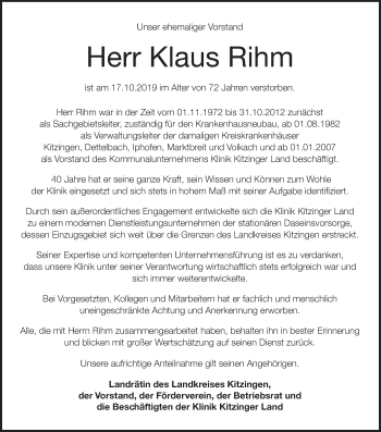 Anzeige von Klaus Rihm von MGO