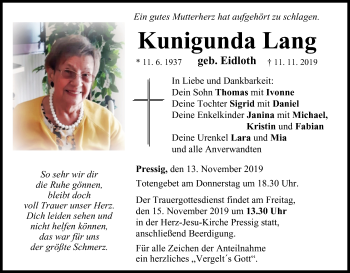 Anzeige von Kunigunda Lang von MGO