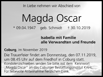 Anzeige von Magda Oscar von MGO