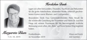 Anzeige von Margareta Blum von MGO