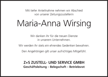 Anzeige von Maria-Anna Wirsing von MGO