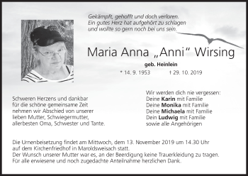 Anzeige von Maria Anna Wirsing von MGO