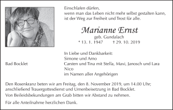 Anzeige von Marianne Ernst von MGO