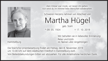 Anzeige von Martha Hügel von MGO