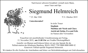 Anzeige von Siegmund Helmreich von MGO