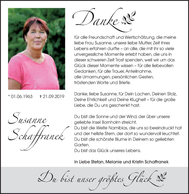  Traueranzeige für Susanne Schaffranek vom 15.11.2019 aus MGO