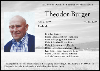 Anzeige von Theodor Burger von MGO