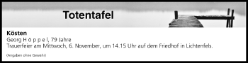 Anzeige von Totentafel vom 05.11.2019 von MGO