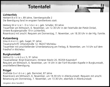 Anzeige von Totentafel vom 06.11.2019 von MGO