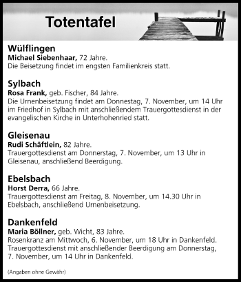 Anzeige von Totentafel vom 06.11.2019 von MGO