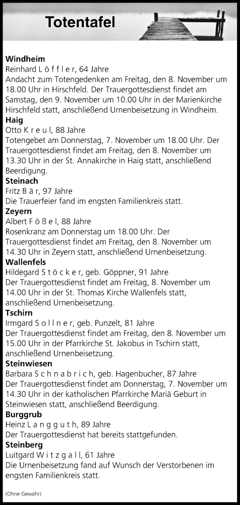  Traueranzeige für Totentafel vom 07.11.2019 vom 07.11.2019 aus MGO