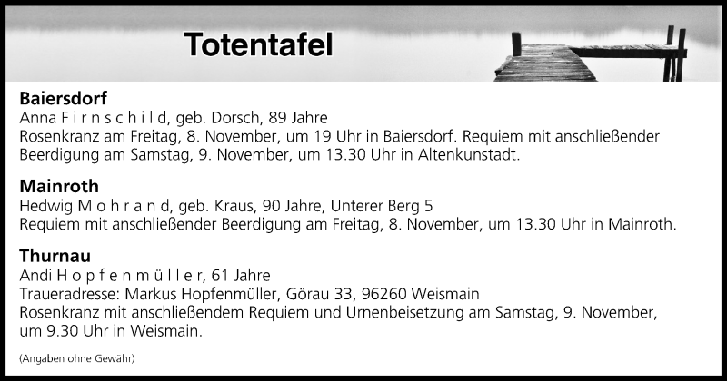  Traueranzeige für Totentafel vom 08.11.2019 vom 08.11.2019 aus MGO