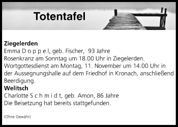 Anzeige von Totentafel vom 09.11.2019 von MGO