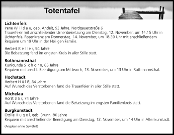 Anzeige von Totentafel vom 12.11.2019 von MGO