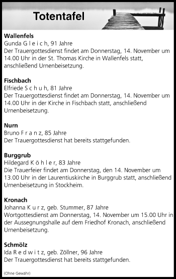 Anzeige von Totentafel vom 13.11.2019 von MGO